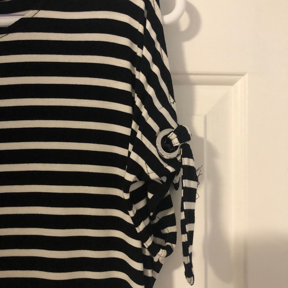 SOLD -Calvin Klein Blk/Wh Striped Dress w/chrome arm details - Picture 3 of 5
